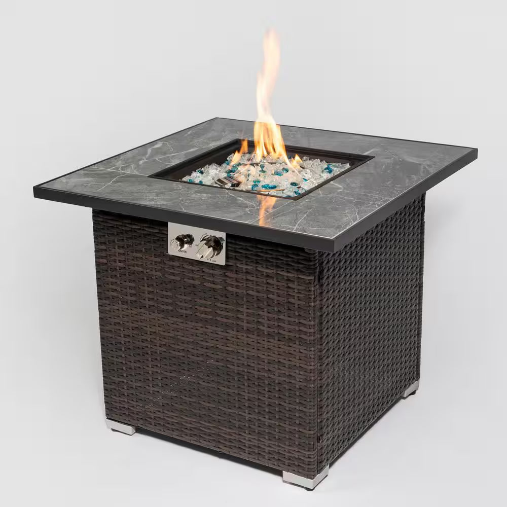 30 In. Wicker Steel Propane/Liquefied Petroleum Gas Outdoor Fire Pit Table in Espresso
