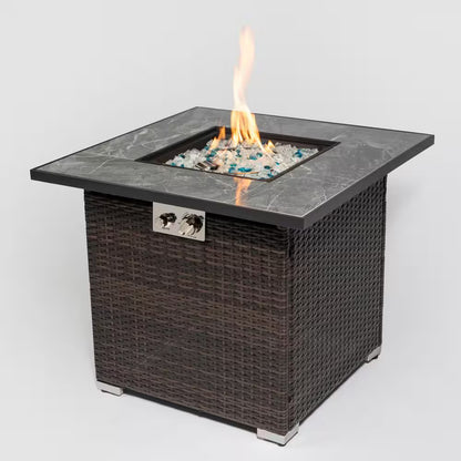 30 In. Wicker Steel Propane/Liquefied Petroleum Gas Outdoor Fire Pit Table in Espresso